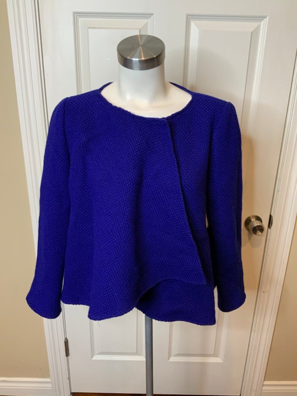 Armani Collezioni Blue Tweed Wool Blend Asymmetrical Jacket, Size 8